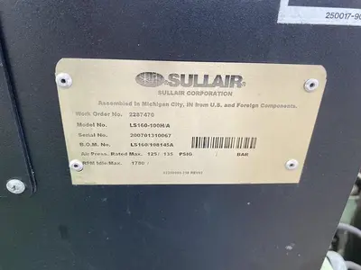 Used 2007 SULLAIR LS160-100H/A Rotary Screw & Sliding Vane Air Compressors North Carolina US | DH Griffin Used Equipment #1383566