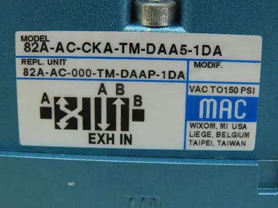Mac 82A-AC-CKA-TM-DAA5-1DA Pneumatic Solenoid Control Valve 150PSI 110/120V Coil