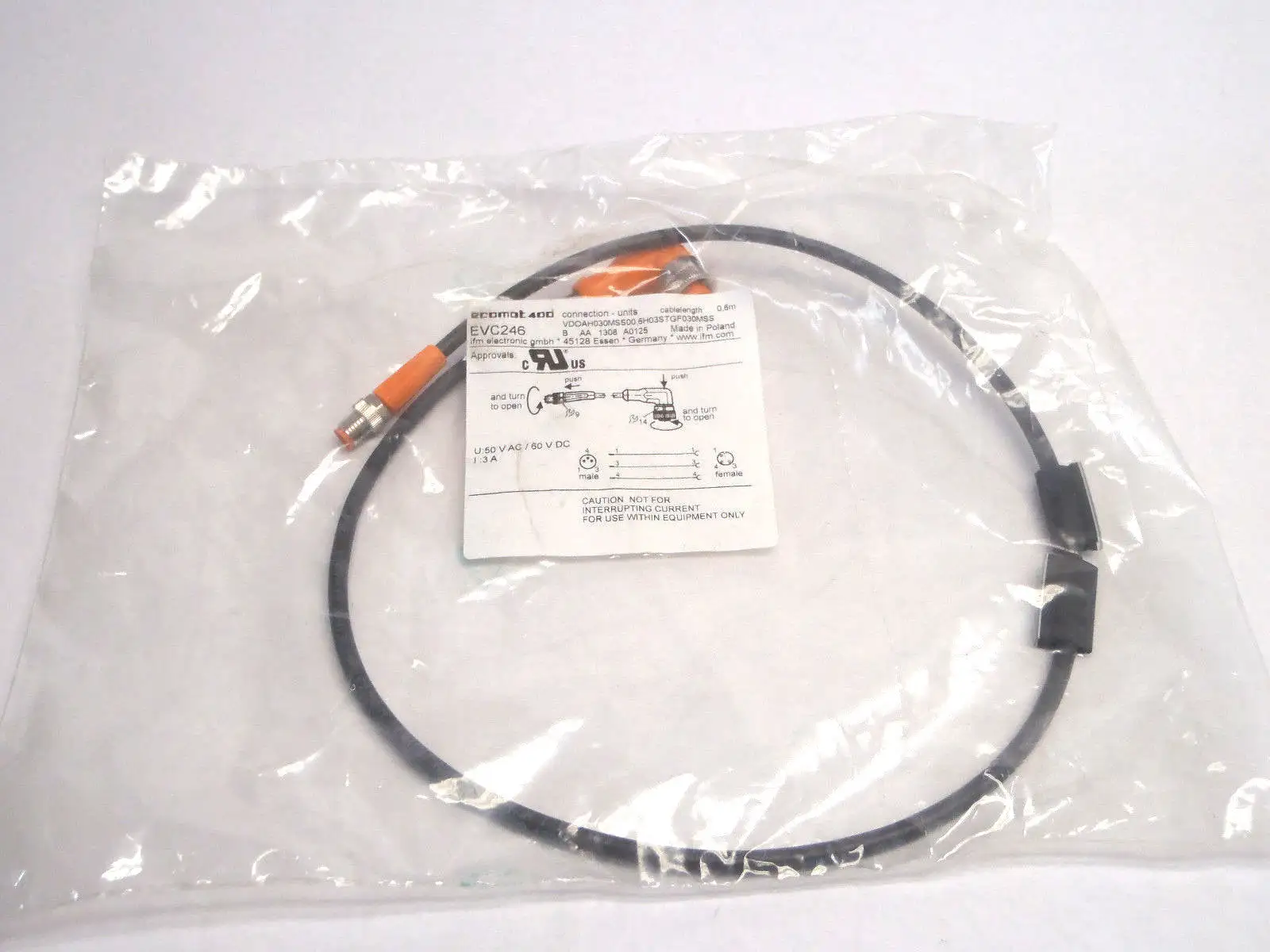 USED ECOMAT 400 .6M CONNECTOR CABLE VDOAH030MSS00, 6H03STGF030MSS