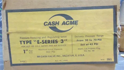 Cash Acme Type "E-Series 3" Pressure Regulator 1" Pipe Size 300 PSI Max. New
