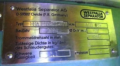 Westfalia HSA 200-06-777 clarifier centrifuge, 316SS.