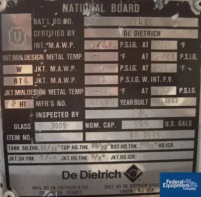 USED De Dietrich 70 Cu Ft Dedietrich Glass Lined Vacuum Dryer, Model SR3030