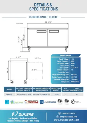 New | in-Stock Dukers New Dukers DUC60F 2-Door Undercounter Commercial Freezer in Stainless Steel Undercounter Freezers Illinois US | Falcon Restaurant Supply #1376265