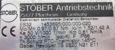 NEW STOBER ES32 1453695/000/000-020 GEAR MOTOR K202ANG0690ES32 1610262