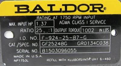 NEW BALDOR GF2524BG SPEED REDUCER F-924-25-B7-G 25:1
