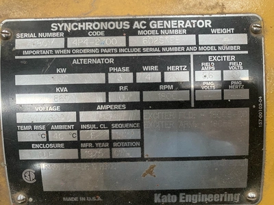 Used KATO 602SR9E Synchronous Alternators Texas US | Apollo Electric #1514457