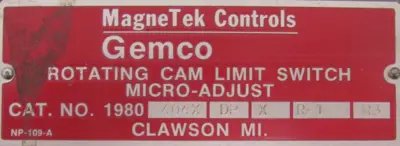 USED GEMCO 1980-404X-DP-X-R-1-R3 ROTATING CAM LIMIT SWITCH 1980404XDPXR1R3