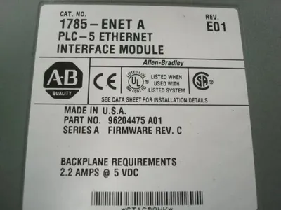 Allen Bradley 1785-ENET/A PLC-5 Ethernet Interface Module E01 Used