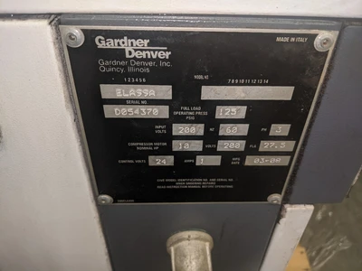 Gardner Denver ELA99A EndurAir 10hp, 200v, 60Hz, 27.5fla Air Com