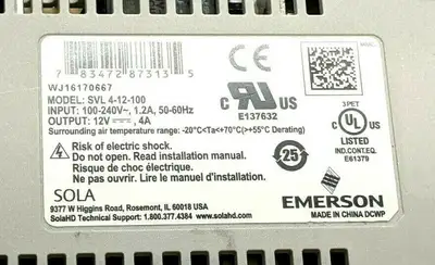 USED EMERSON SOLA DIN RAIL POWER SUPPLY