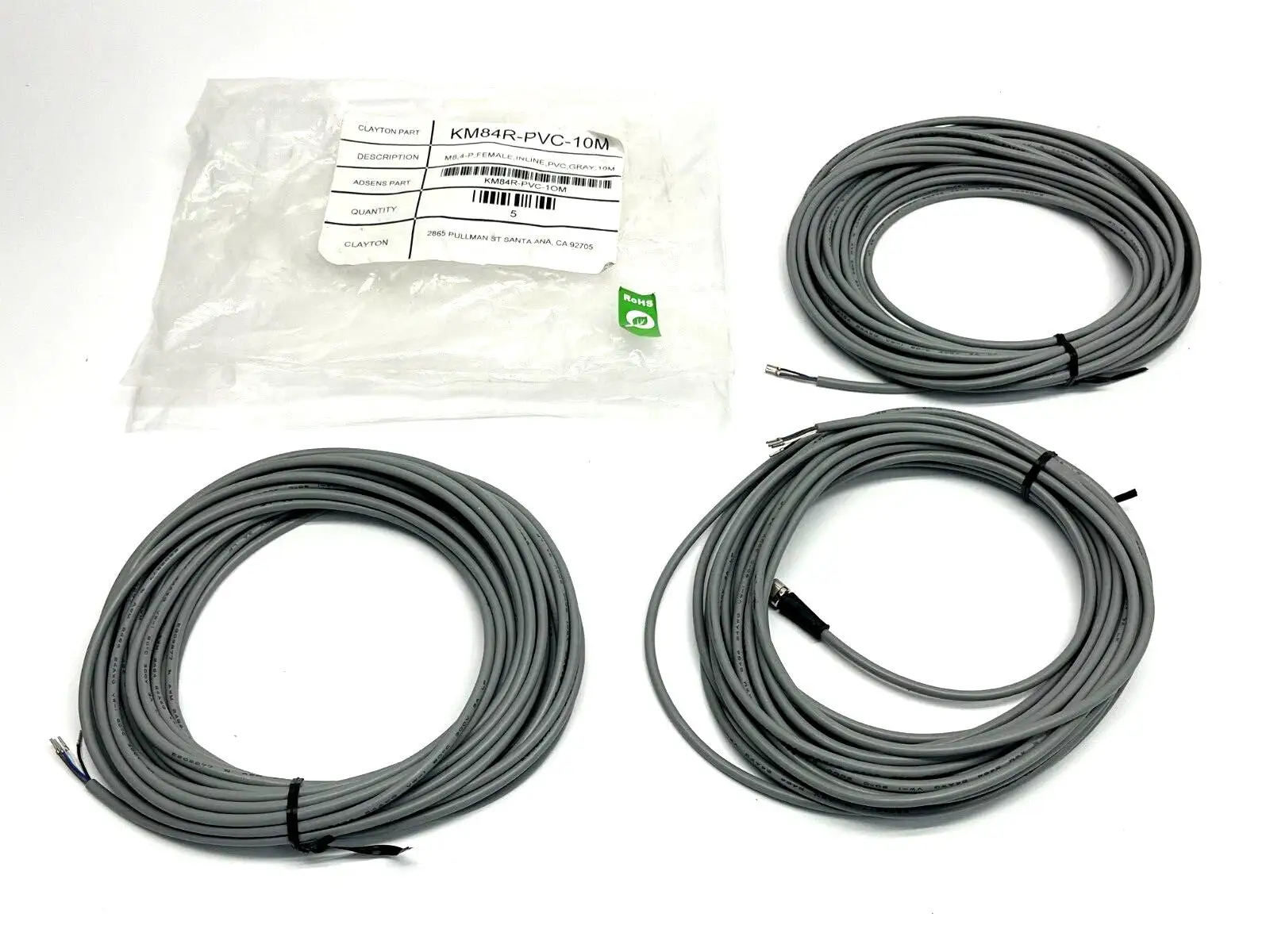 KM84R-PVC-10M | Adsens  Cable 4-Pin M8 Female Inline Grey 10M LOT OF 3 - New Other