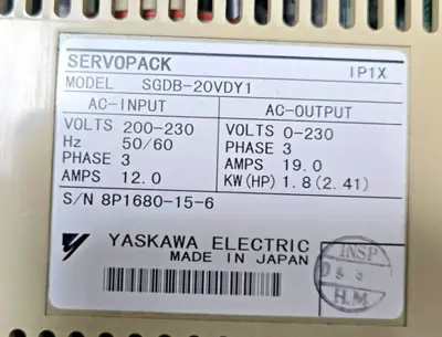 YASKAWA ELECTRIC SGDB-20VD-Y1 SGDB20VDY1 SERVO DRIVE SERVO AMPLIFIER SERVOPACK
