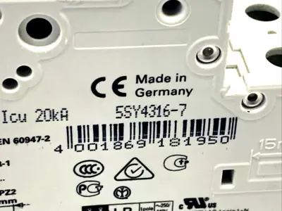 5SY4316-7 | Siemens  Miniature Circuit Breaker 400V 10kA, 3P 16A -  Used