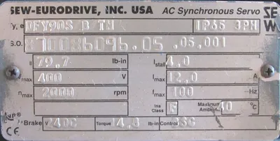 NEW SEW EURODRIVE DFY90S-B-TH GEARMOTOR KAF77DY90S/B/TH 113.56:1 400V IP65