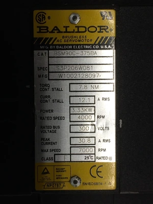 USED BALDOR BSM90C-375BA, BLDC MOTOR-BALDOR MOTOR