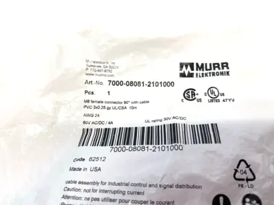 New | in-Stock Murrelektronik Single End Cordset M8 female 90° A-cod. Cable & Wire Michigan US | Maverick Industrial Sales #1393011