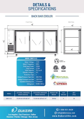New | in-Stock Dukers New Dukers DBB72-S3 3 Door Bar and Beverage Cooler (Sliding Doors) Bottle Coolers Illinois US | Falcon Restaurant Supply #1376315