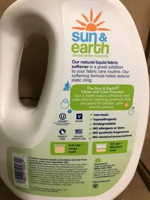 6 Sun & Earth 40oz All Natural Unscented Liquid Fabric Softener/Conditioner
