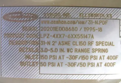 NEW Cashco LPZ-4XX7-6XX55147A