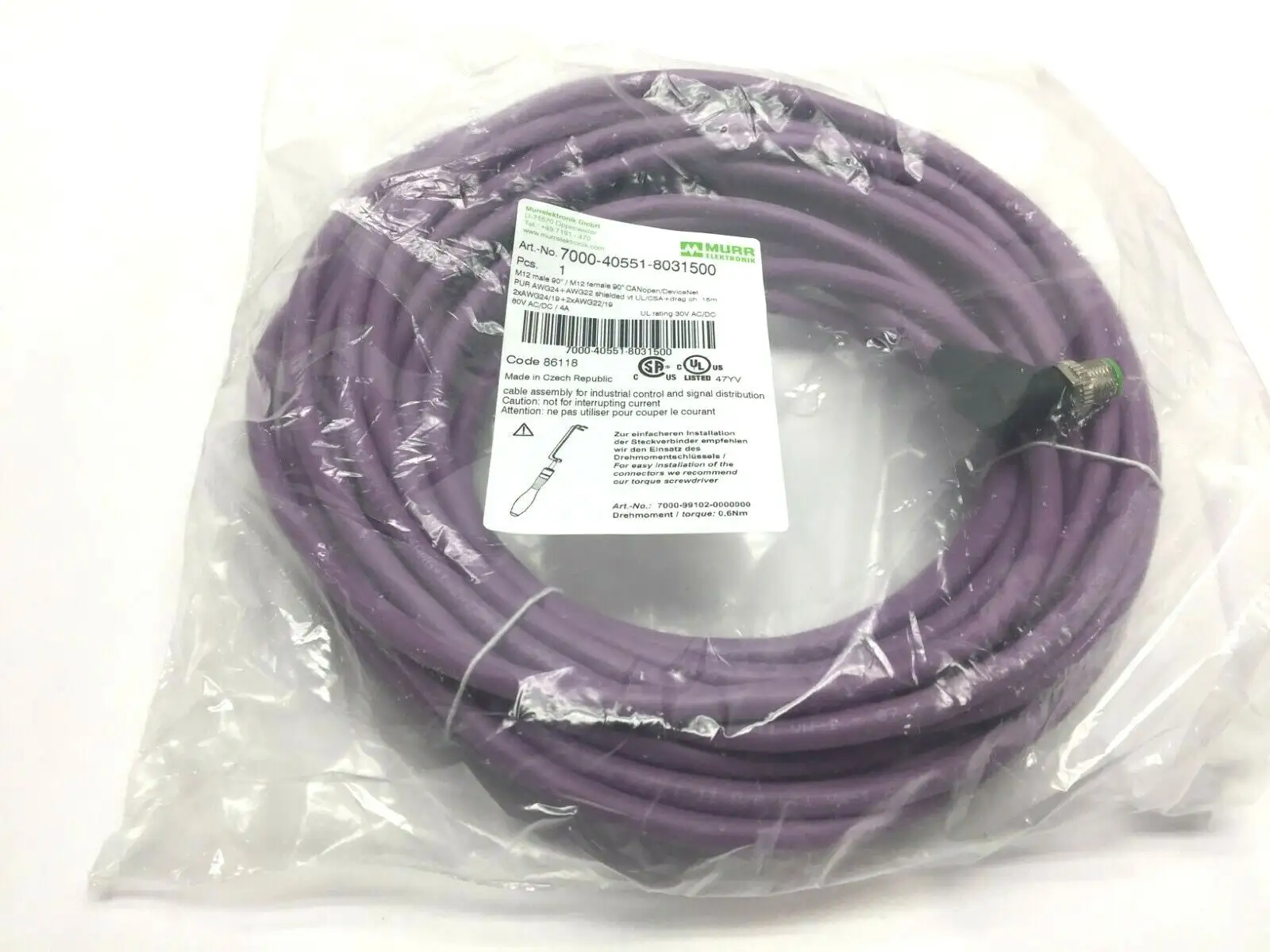 7000-40551-8031500 | Murr  M12 Cordset 15m - New Other