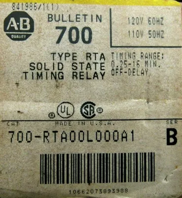 NEW ALLEN BRADLEY 700-RTA00L000A1 TIMING RELAY SER.B 700RTA00L000A1