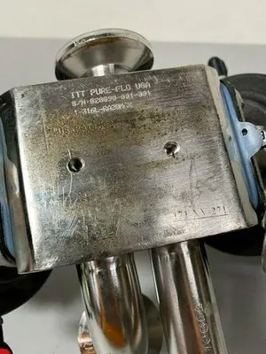USED ITT PURE-FLO A209 3-WAY STAINLESS STEEL VALVES W/  POSITION MONITORS & 2" FIT