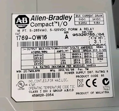Allen Bradley 1769-OW16 / A Compact I/O Relay Output Loc3C31