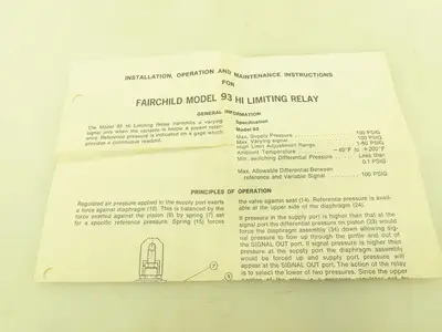 Fairchild 93052 Pneumatic Limiting Relay Valve 1-60 PSI