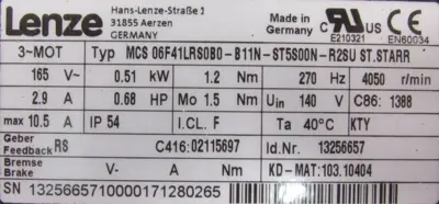 NEW LENZE MCS06F41LRS0B0-B11N-ST5S00N-R2SU ST. STARR SERVO MOTOR 13256657