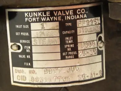 Kunkle FF2251 Safety Relief Steam Valve 1"x 1" Flanged 42 PSI