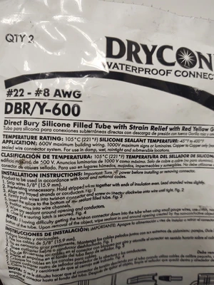 🔥(QTY 2) Dryconn - DBR/Y-600 Direct Bury Silicone Tube - Each Bag Has 2