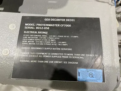 USED 2020 GEA WESTFALIA PROTEIN MASTER CF 7000