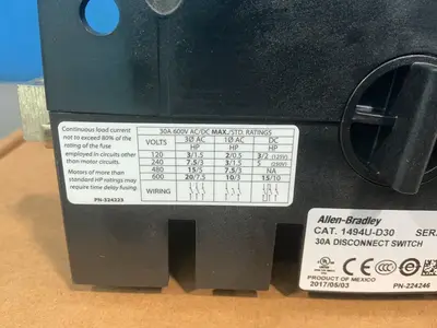 Used 2017 ALLENBRADLEY 1494UD30 Disconnects Ohio US | HGR 24 #1763105