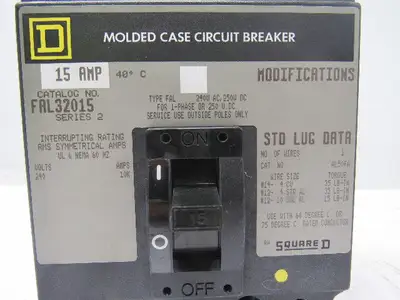 Square D FAL32015 15 Amp 240 VAC 250 VDC 3 Pole Molded Case Circuit Breaker