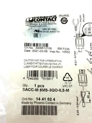 New | in-Stock Phoenix Contact SACC-M 8MS-3QO-0,5-M,1441024 Electrical Fittings Michigan US | Maverick Industrial Sales #1463825