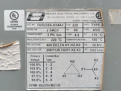 Used BEAVER TVR225S-H34A3 Transformers British Columbia CA | Lenmark #265857