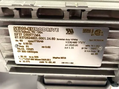 New | in-Stock SEW-EURODRIVE Gearmotor 1730/49RPM .5HP V230/460 YY/Y 1.83/.91A Gearmotors Michigan US | Maverick Industrial Sales #1389595