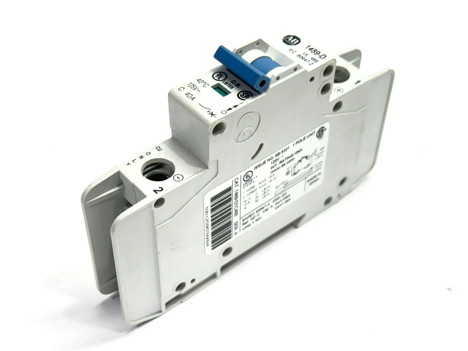 1489-D1C400 | Allen Bradley  Ser A Circuit Breaker 1-Pole 40A 125V - Used