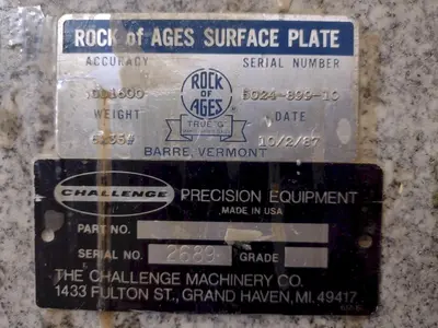 8' X 4' X 14" ROCK OF AGES PRECISION LAYOUT INSPECTION GRANITE TABLE: STOCK #23795