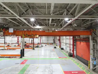 Cleveland Tramrail P&H 15 Ton Double Girder Underhung Bridge Crane 44' 6" Span