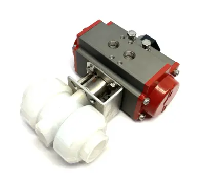 USED PNUTEC PNEUMATIC ACTUATOR W/ 2-WAY PVC TRUE UNION BALL VALVE