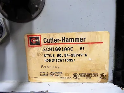 Cutler-Hammer ECN1601AAC Fusible Combo Starter 600V 30A 1/3 Ph Size 00 Used