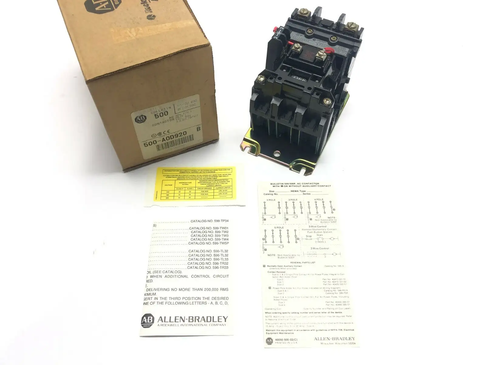500-A0D920 | Allen Bradley  Ser B AC Contactor NEMA Size 0 2-Pole 115V-120V - New Other