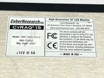 CRBF 15WD-TCU-D | Cyber Research  CYRAQ 15 High Resolution 15" LCD Touch Monitor - Used