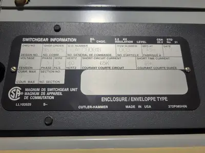 Low Voltage PDC / Switchgear Section, (1) 4000A, (5) 1200A Magnum DS Breakers, 600V 3PH