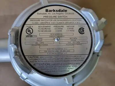 Used BARKSDALE D1X-A3SS-UL Switchgears British Columbia CA | Lenmark #238829