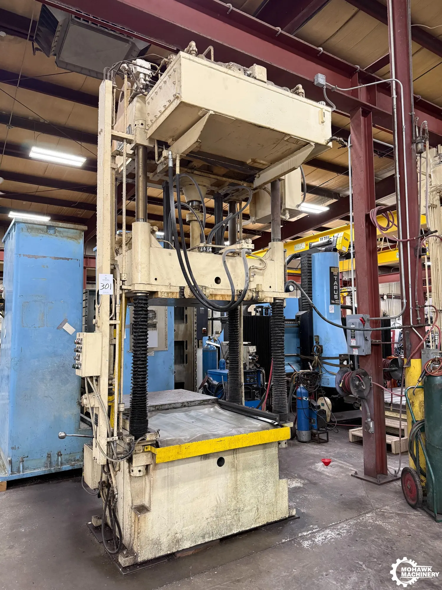 50 TON DAKE "18-479" 4-POST HYDRAULIC DIE TRY-OUT SPOTTING PRESS w/SLIDING BOLSTER