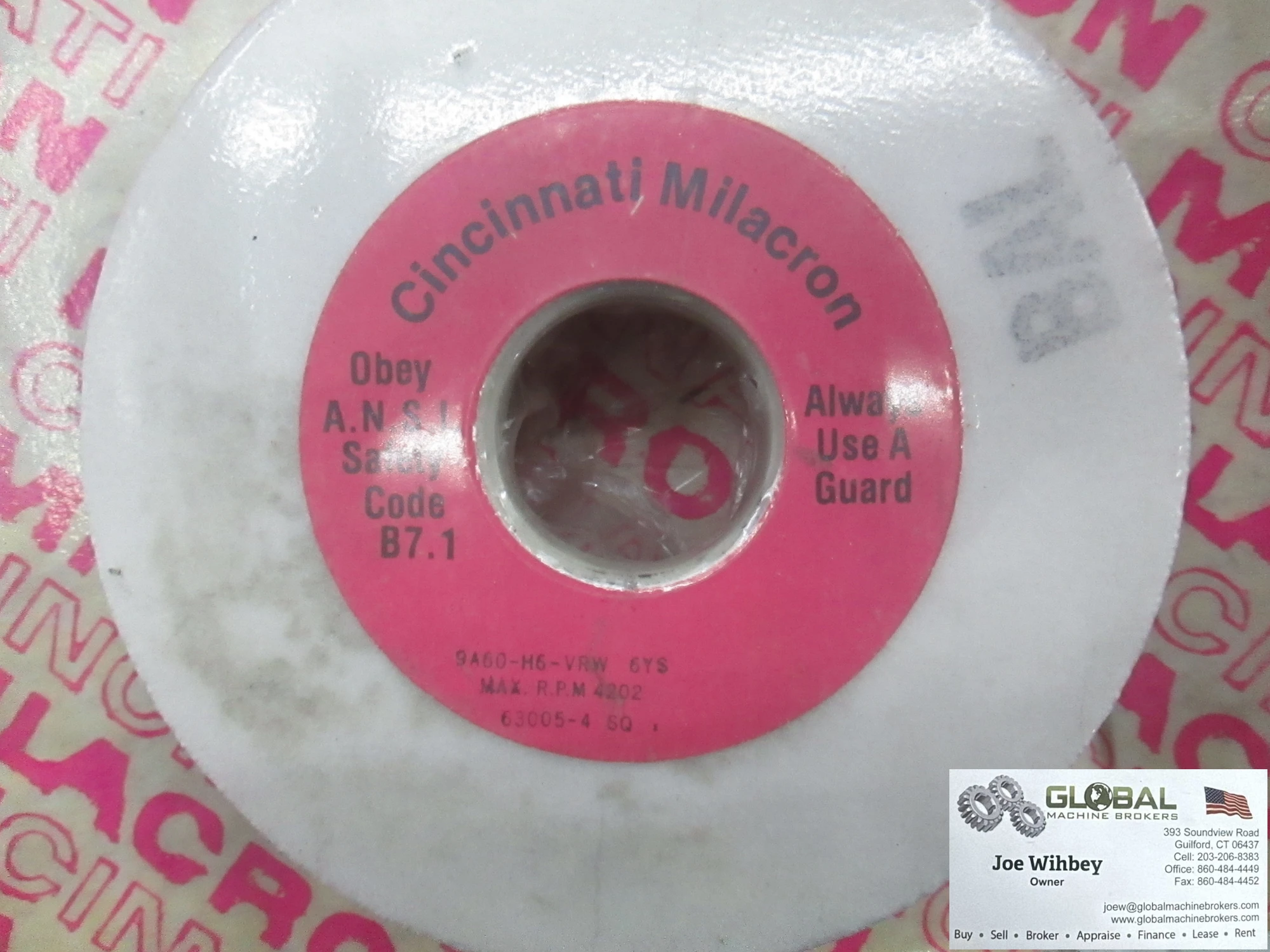 CINCINNATI MILACCRON 9A60-H6-VRW 6YS, 4" x 1.5" Grinding Wheel