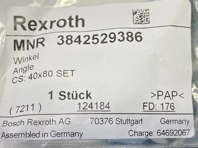 3 842 529 386 | Bosch Rexroth 3842529386 Gusset w/ Fasteners 40x80 - New