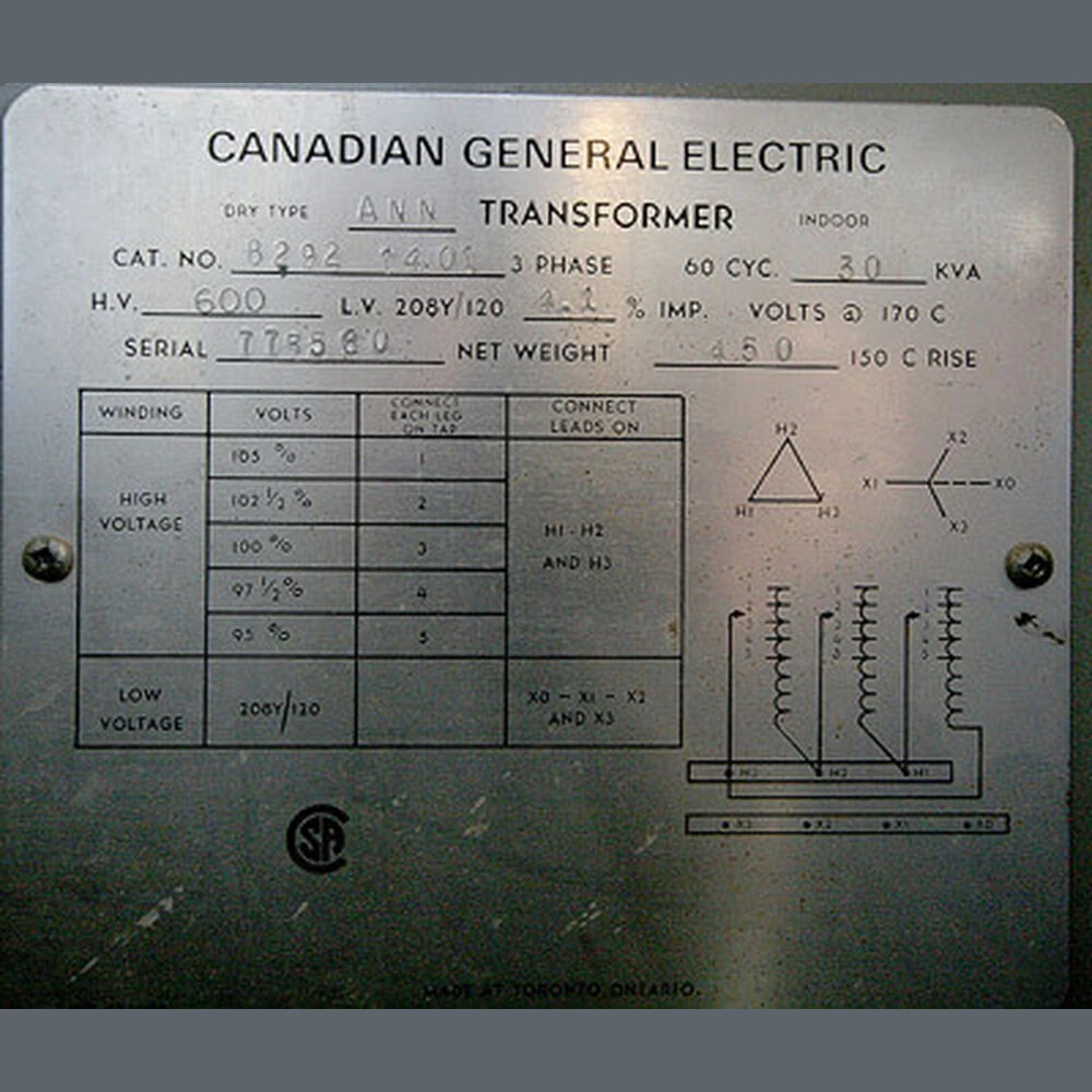 30 KVA 600 - 208Y/120 Volt 3 Phase Indoor Dry C.G.E. Transformer For Sale